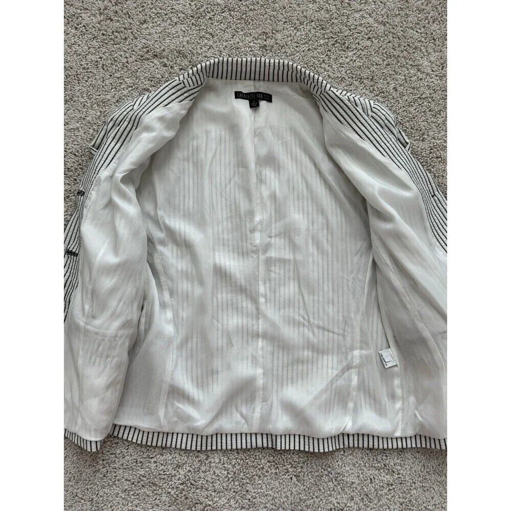 Anthropologie‎ Lafayette 148 Women's Size 6 Navy Cream Blazer Preppy Nautical